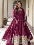 DESIGNER CREPE SILK EMBROIDERY WORK GOWN PALAZZO WITH DUPATTA WEDDING WEAR WHOLESALE PRICE ETHNIC GARMENT (2)