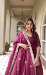 DESIGNER CREPE SILK EMBROIDERY WORK GOWN PALAZZO WITH DUPATTA WEDDING WEAR WHOLESALE PRICE ETHNIC GARMENT (2)