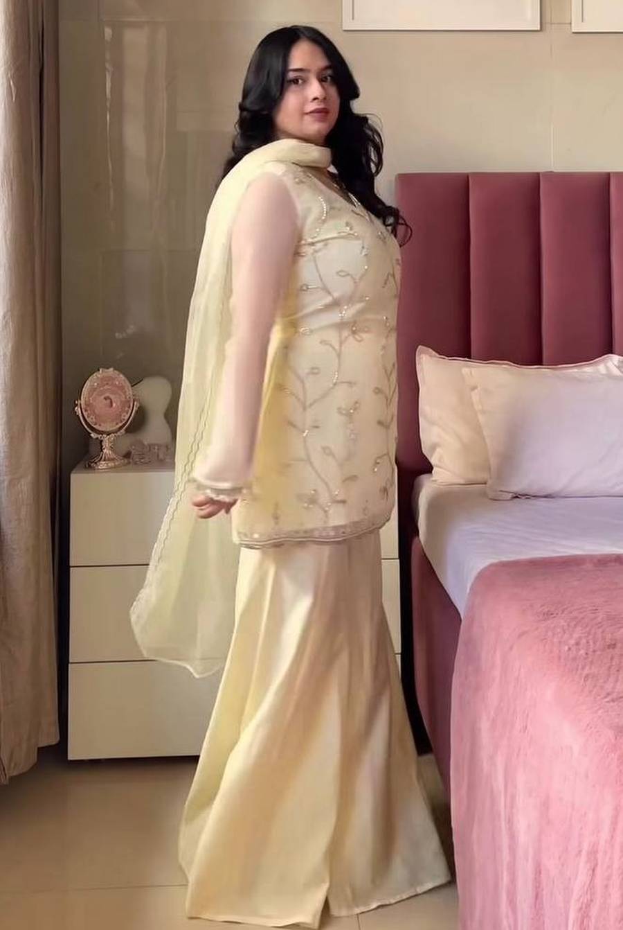 DESIGNER CRUNCHY GEORGETTE SILK MULTI EMBROIDERY AND HAND BEADS WORK TOP PALAZZO WITH DUPATTA WEDDING WEAR WHOLESALE PRICE ETHNIC GARMENT (1)