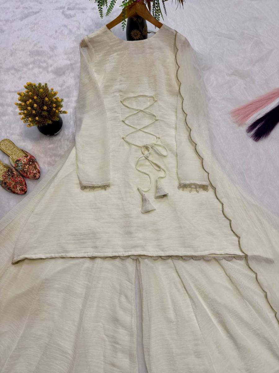 DESIGNER CRUNCHY GEORGETTE SILK MULTI EMBROIDERY AND HAND BEADS WORK TOP PALAZZO WITH DUPATTA WEDDING WEAR WHOLESALE PRICE ETHNIC GARMENT (9)