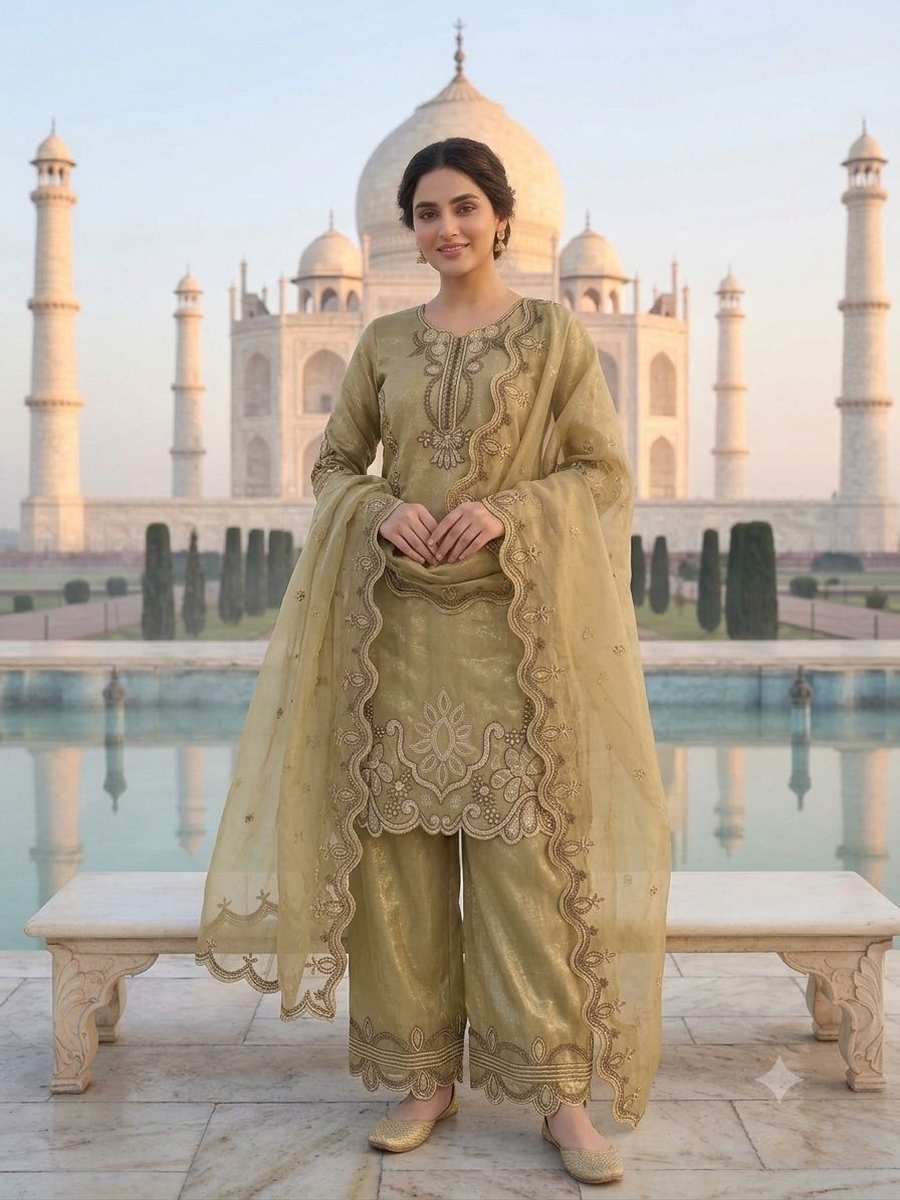 DESIGNER CRUNCHY SEQUENCE EMBROIDERY WITH CUT WORK TOP PALAZZO WITH DUPATTA WEDDING WEAR WHOLESALE PRICE ETHNIC GARMENT (2)
