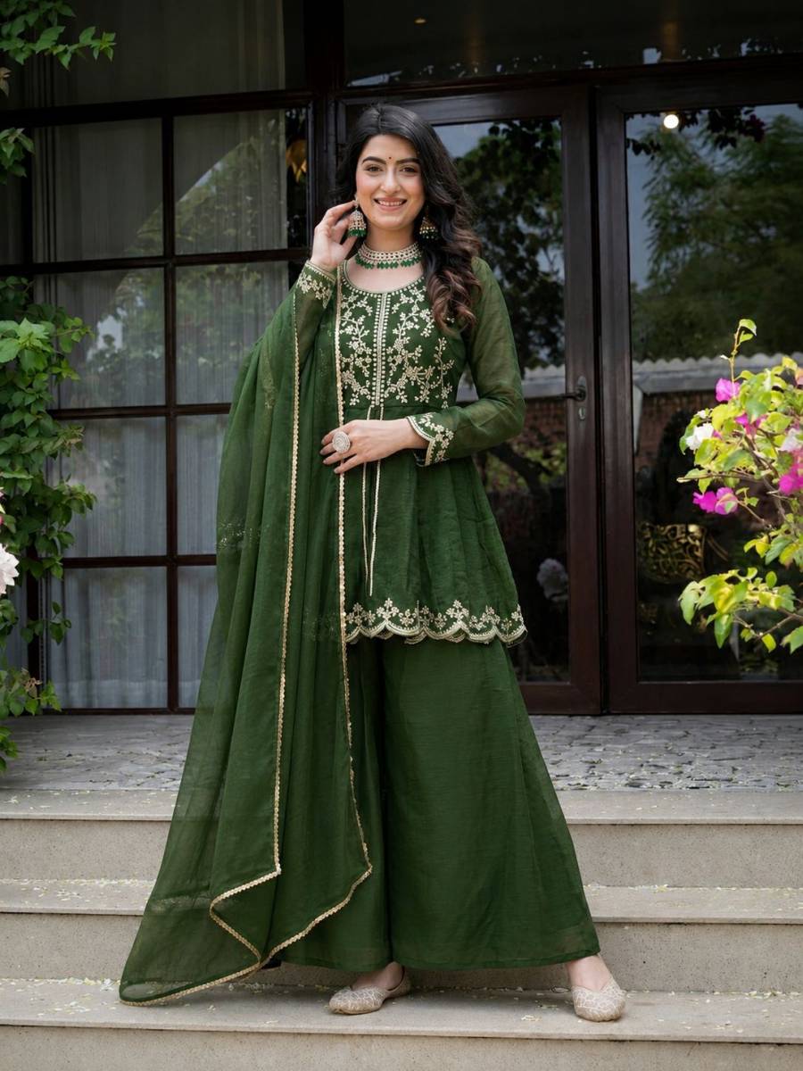 DESIGNER CRUNCHY SILK SEQUENCE EMBROIDERY WORK TOP PALAZZO WITH DUPATTA FESTIVE WEAR WHOLESALE PRICE ETHNIC GARMENT (2)