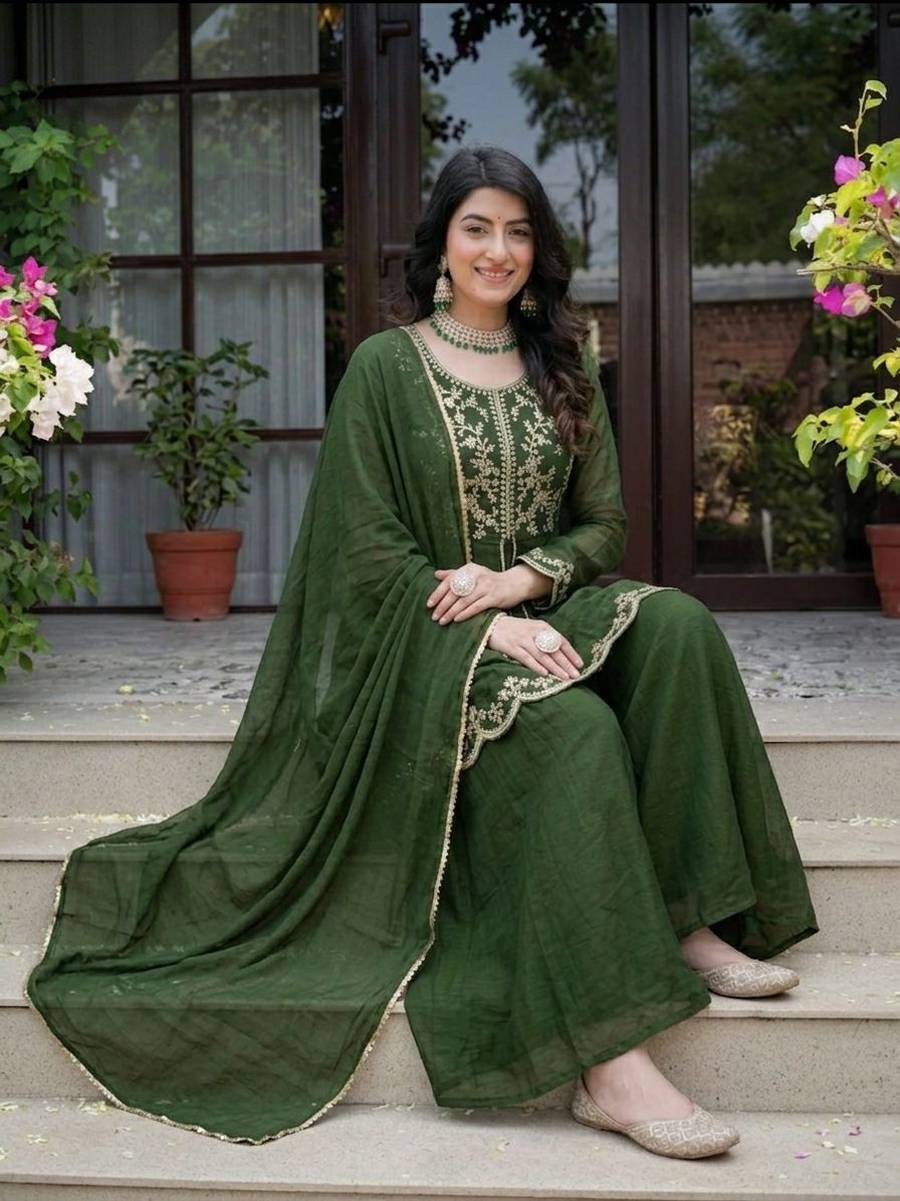 DESIGNER CRUNCHY SILK SEQUENCE EMBROIDERY WORK TOP PALAZZO WITH DUPATTA FESTIVE WEAR WHOLESALE PRICE ETHNIC GARMENT (7)