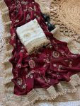 DESIGNER FANDY SATIN EMBROIDERY WORK SAREE WITH UNSTITCHED BLOUSE FESTIVAL WEAR WHOLESALE PRICE ETHNIC GARMENT (19)