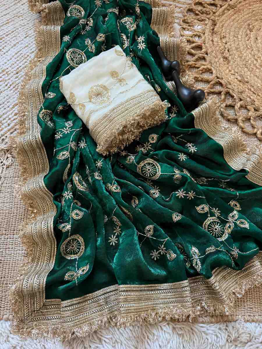 DESIGNER FANDY SATIN EMBROIDERY WORK SAREE WITH UNSTITCHED BLOUSE FESTIVAL WEAR WHOLESALE PRICE ETHNIC GARMENT (23)