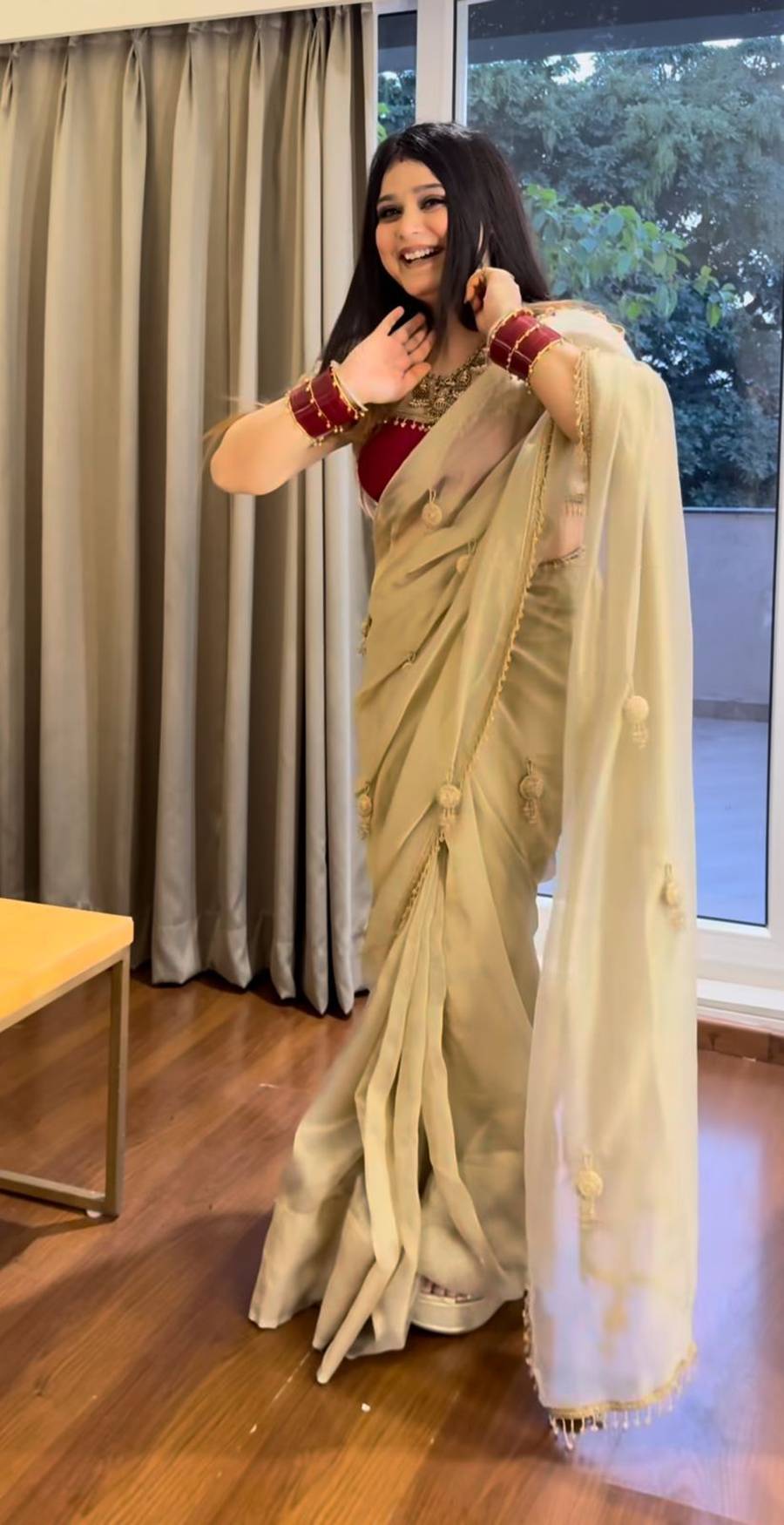 DESIGNER FANDY SATTIN CRYSTAL MOTI LACE AND HANDWORK LATKAN SAREE WITH UNSTITCHED BLOUSE WEDDING WEAR WHOLESALE PRICE ETHNIC GARMENT (3)