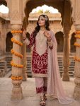 DESIGNER FAUX GEORGETTE EMBROIDERY SEQUENCE AND BEADS WORK TOP BOTTOM WITH DUPATTA WEDDING WEAR WHOLESALE PRICE ETHNIC GARMENT (23)