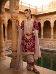 DESIGNER FAUX GEORGETTE EMBROIDERY SEQUENCE AND BEADS WORK TOP BOTTOM WITH DUPATTA WEDDING WEAR WHOLESALE PRICE ETHNIC GARMENT (23)