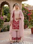 DESIGNER FAUX GEORGETTE EMBROIDERY SEQUENCE AND BEADS WORK TOP BOTTOM WITH DUPATTA BABY PINK