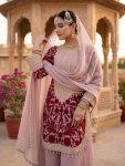 DESIGNER FAUX GEORGETTE EMBROIDERY SEQUENCE AND BEADS WORK TOP BOTTOM WITH DUPATTA WEDDING WEAR WHOLESALE PRICE ETHNIC GARMENT (23)