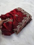 DESIGNER FENDY SATIN CONTRAST PALLU SPRING DORI EMBROIDERY WORK CUTWORK BORDER SAREE WITH UNSTITCHED BLOUSE WEDDING WEAR WHOLESALE PRICE ETHNIC GARMENT (3)