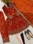 DESIGNER FENDY SILK EMBROIDERY 3 MM AND 5 MM SEQUENCE WORK TOP BOTTOM WITH DUPATTA WEDDING WEAR WHOLESALE PRICE ETHNIC GARMENT (2)