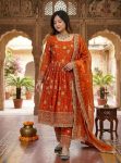 DESIGNER FENDY SILK EMBROIDERY 3 MM AND 5 MM SEQUENCE WORK TOP BOTTOM WITH DUPATTA ORANGE