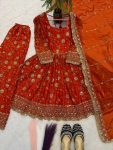 DESIGNER FENDY SILK EMBROIDERY 3 MM AND 5 MM SEQUENCE WORK TOP BOTTOM WITH DUPATTA WEDDING WEAR WHOLESALE PRICE ETHNIC GARMENT (2)