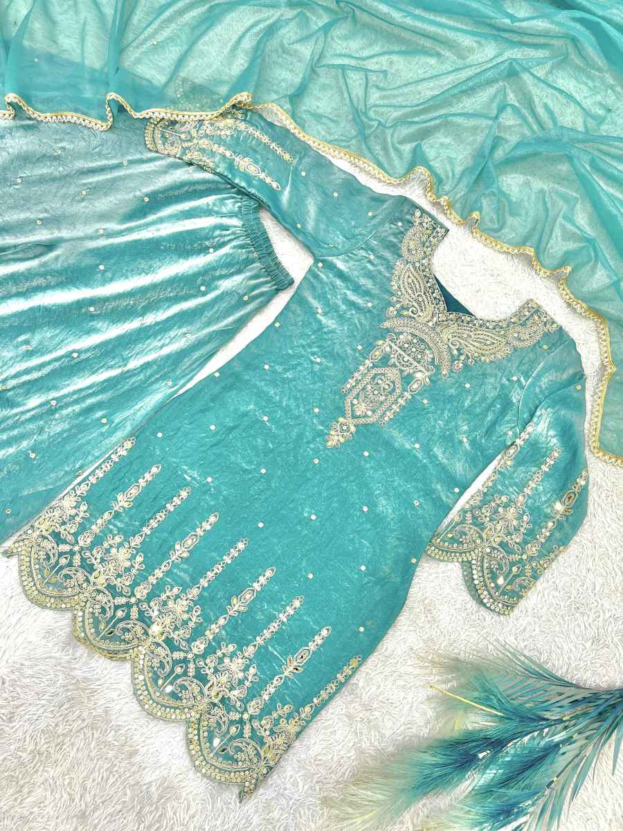 DESIGNER FENDY SILK EMBROIDERY SEQUENCE CODING AND REAL MIRROR HAND WORK TOP PALAZZO WITH DUPATTA FESTIVE WEAR WHOLESALE PRICE ETHNIC GARMENT (9)