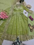 DESIGNER FENDY SILK EMBROIDERY SEQUENCE WORK GOWN BOTTOM WITH DUPATTA WEDDING WEAR WHOLESALE PRICE ETHNIC GARMENT (9)
