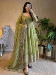 DESIGNER FENDY SILK EMBROIDERY SEQUENCE WORK GOWN BOTTOM WITH DUPATTA PISTA