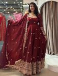 DESIGNER FENDY SILK EMBROIDERY SEQUENCE WORK & NACK IN HAND PEARL WORK GOWN BOTTOM WITH DUPATTA FESTIVE WEAR WHOLESALE PRICE ETHNIC GARMENT (3)