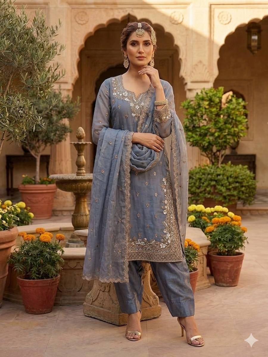 DESIGNER FENDY SILK EMBROIDERY SEQUENCE WORK TOP PATIYALA WITH DUPATTA FESTIVE WEAR WHOLESALE PRICE ETHNIC GARMENT (1)