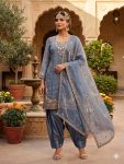DESIGNER FENDY SILK EMBROIDERY SEQUENCE WORK TOP PATIYALA WITH DUPATTA BLUE
