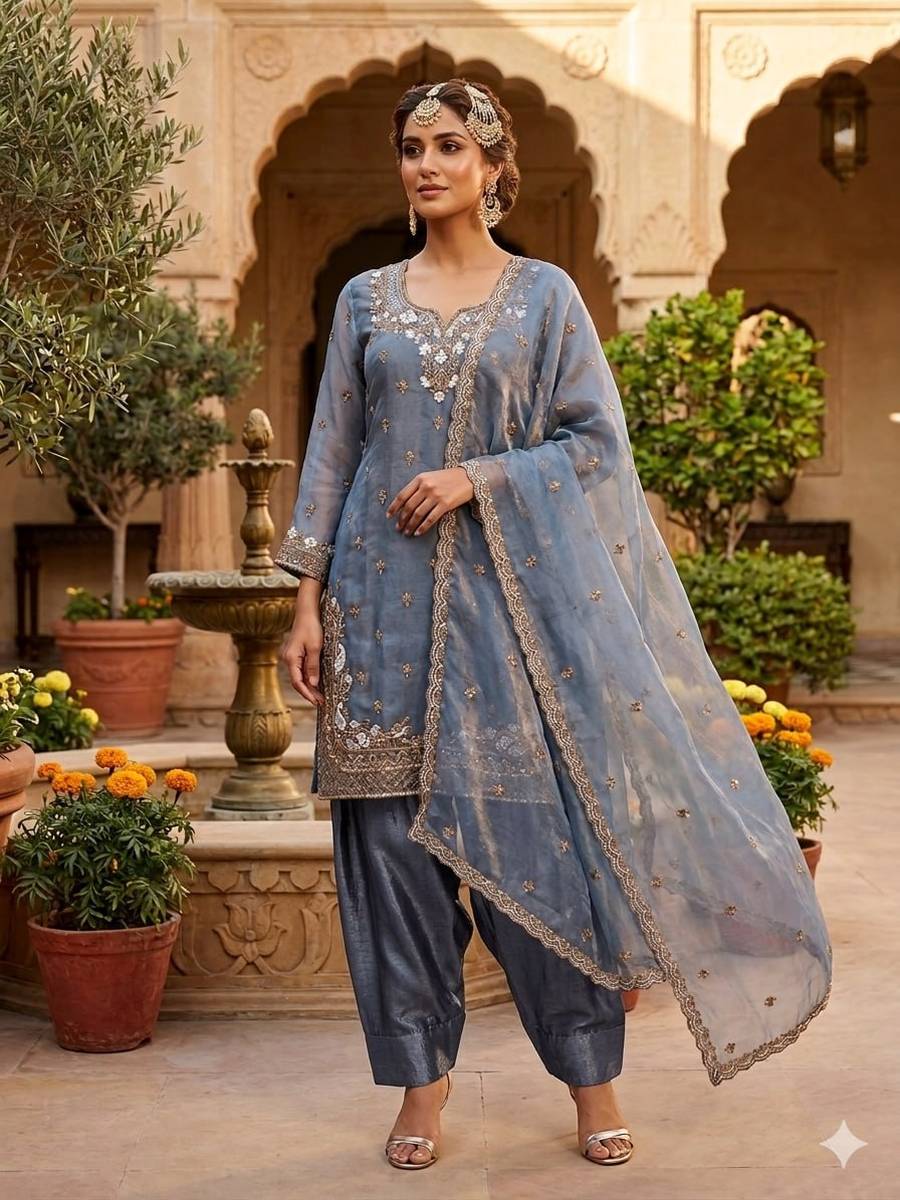 DESIGNER FENDY SILK EMBROIDERY SEQUENCE WORK TOP PATIYALA WITH DUPATTA FESTIVE WEAR WHOLESALE PRICE ETHNIC GARMENT (3)
