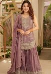 DESIGNER FENDY SILK SEQUENCE EMBROIDERY WORK TOP PALAZZO WITH DUPATTA LAVENDER