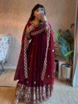 DESIGNER FENDY SILK THREAD AND 3MM AND 9MM SEQUENCE WORK GOWN BOTTOM WITH DUPATTA WEDDING WEAR WHOLESALE PRICE ETHNIC GARMENT (29)