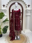 DESIGNER FENDY SILK THREAD AND 3MM AND 9MM SEQUENCE WORK GOWN BOTTOM WITH DUPATTA WEDDING WEAR WHOLESALE PRICE ETHNIC GARMENT (29)