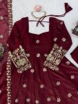 DESIGNER FENDY SILK THREAD AND 3MM AND 9MM SEQUENCE WORK GOWN BOTTOM WITH DUPATTA WEDDING WEAR WHOLESALE PRICE ETHNIC GARMENT (29)