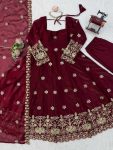 DESIGNER FENDY SILK THREAD AND 3MM AND 9MM SEQUENCE WORK GOWN BOTTOM WITH DUPATTA WEDDING WEAR WHOLESALE PRICE ETHNIC GARMENT (29)