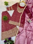 DESIGNER FRENCH CREPE PRINTED WITH FRONT EMBROIDERY WORK WITH FANCY LACE WORK TOP PALAZZO WITH DUPATTA FESTIVE WEAR WHOLESALE PRICE ETHNIC GARMENT (7)
