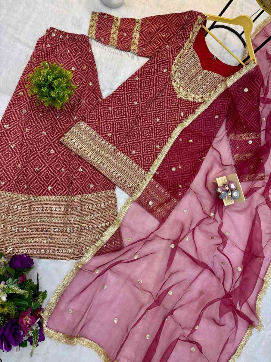 DESIGNER FRENCH CREPE PRINTED WITH FRONT EMBROIDERY WORK WITH FANCY LACE WORK TOP PALAZZO WITH DUPATTA FESTIVE WEAR WHOLESALE PRICE ETHNIC GARMENT (10)