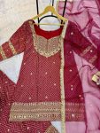 DESIGNER FRENCH CREPE PRINTED WITH FRONT EMBROIDERY WORK WITH FANCY LACE WORK TOP PALAZZO WITH DUPATTA FESTIVE WEAR WHOLESALE PRICE ETHNIC GARMENT (7)