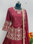 DESIGNER FRENCH SILK EMBROIDERY SEQUENCE WITH REAL MIRROR HAND WORK TOP LEHENGA WITH DUPATTA WEDDING WEAR WHOLESALE PRICE ETHNIC GARMENT (5)