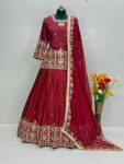 DESIGNER FRENCH SILK EMBROIDERY SEQUENCE WITH REAL MIRROR HAND WORK TOP LEHENGA WITH DUPATTA WEDDING WEAR WHOLESALE PRICE ETHNIC GARMENT (5)
