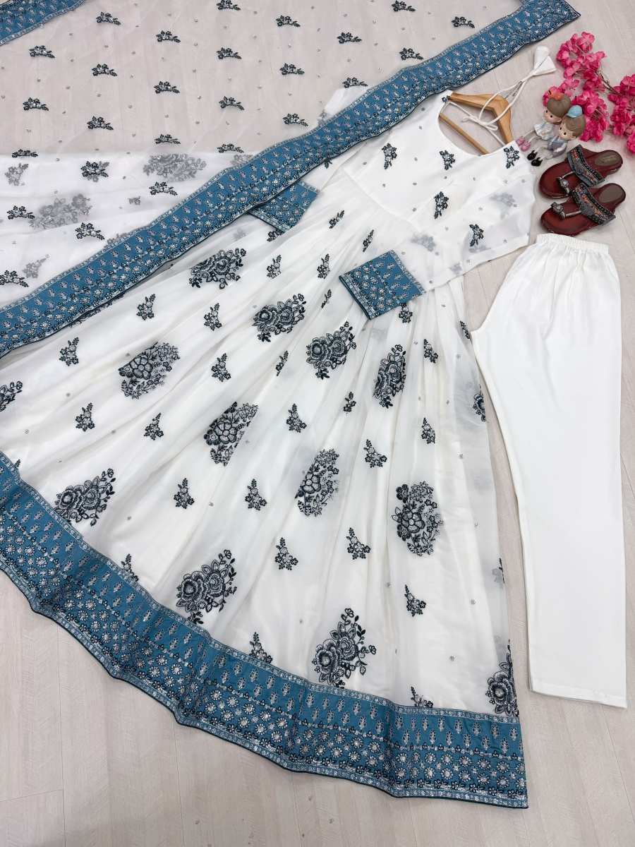 DESIGNER GEORGETTE EMBROIDERY 3 MM SEQUENCE WORK GOWN BOTTOM WITH DUPATTA WEDDING WEAR WHOLESALE PRICE ETHNIC GARMENT (2)