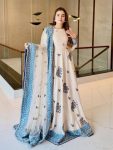 DESIGNER GEORGETTE EMBROIDERY 3 MM SEQUENCE WORK GOWN BOTTOM WITH DUPATTA WHITE AND RAMA