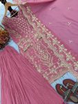 DESIGNER GEORGETTE EMBROIDERY SEQUENCE WORK WITH RIVET MOTI WORK TOP PALAZZO WITH DUPATTA WEDDING WEAR WHOLESALE PRICE ETHNIC GARMENT(24)