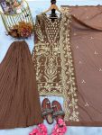 DESIGNER GEORGETTE EMBROIDERY SEQUENCE WORK WITH RIVET MOTI WORK TOP PALAZZO WITH DUPATTA WEDDING WEAR WHOLESALE PRICE ETHNIC GARMENT(31)
