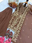 DESIGNER GEORGETTE EMBROIDERY SEQUENCE WORK WITH RIVET MOTI WORK TOP PALAZZO WITH DUPATTA WEDDING WEAR WHOLESALE PRICE ETHNIC GARMENT(31)
