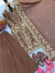 DESIGNER GEORGETTE EMBROIDERY SEQUENCE WORK WITH RIVET MOTI WORK TOP PALAZZO WITH DUPATTA WEDDING WEAR WHOLESALE PRICE ETHNIC GARMENT(31)