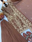 DESIGNER GEORGETTE EMBROIDERY SEQUENCE WORK WITH RIVET MOTI WORK TOP PALAZZO WITH DUPATTA WEDDING WEAR WHOLESALE PRICE ETHNIC GARMENT(31)