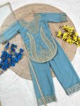 DESIGNER GEORGETTE EMBROIDERY WITH MOTI WORK KID’S TOP BOTTOM WITH DUPATTA FESTIVE WEAR WHOLESALE PRICE ETHNIC GARMENT (17)