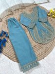 DESIGNER GEORGETTE EMBROIDERY WITH MOTI WORK KID’S TOP BOTTOM WITH DUPATTA FESTIVE WEAR WHOLESALE PRICE ETHNIC GARMENT (17)