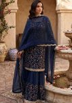 TRENDING GEORGETTE THREAD EMBROIDERY SEQUENCE WORK TOP SHARARA WITH DUPATTA NAVY BLUE