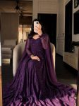 DESIGNER GEORGETTE SILK THREAD EMBROIDERY WORK WITH GPO LACE BORDER WORK GOWN WITH DUPATTA WEDDING WEAR WHOLESALE PRICE ETHNIC GARMENT (9)