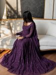 DESIGNER GEORGETTE SILK THREAD EMBROIDERY WORK WITH GPO LACE BORDER WORK GOWN WITH DUPATTA PURPLE