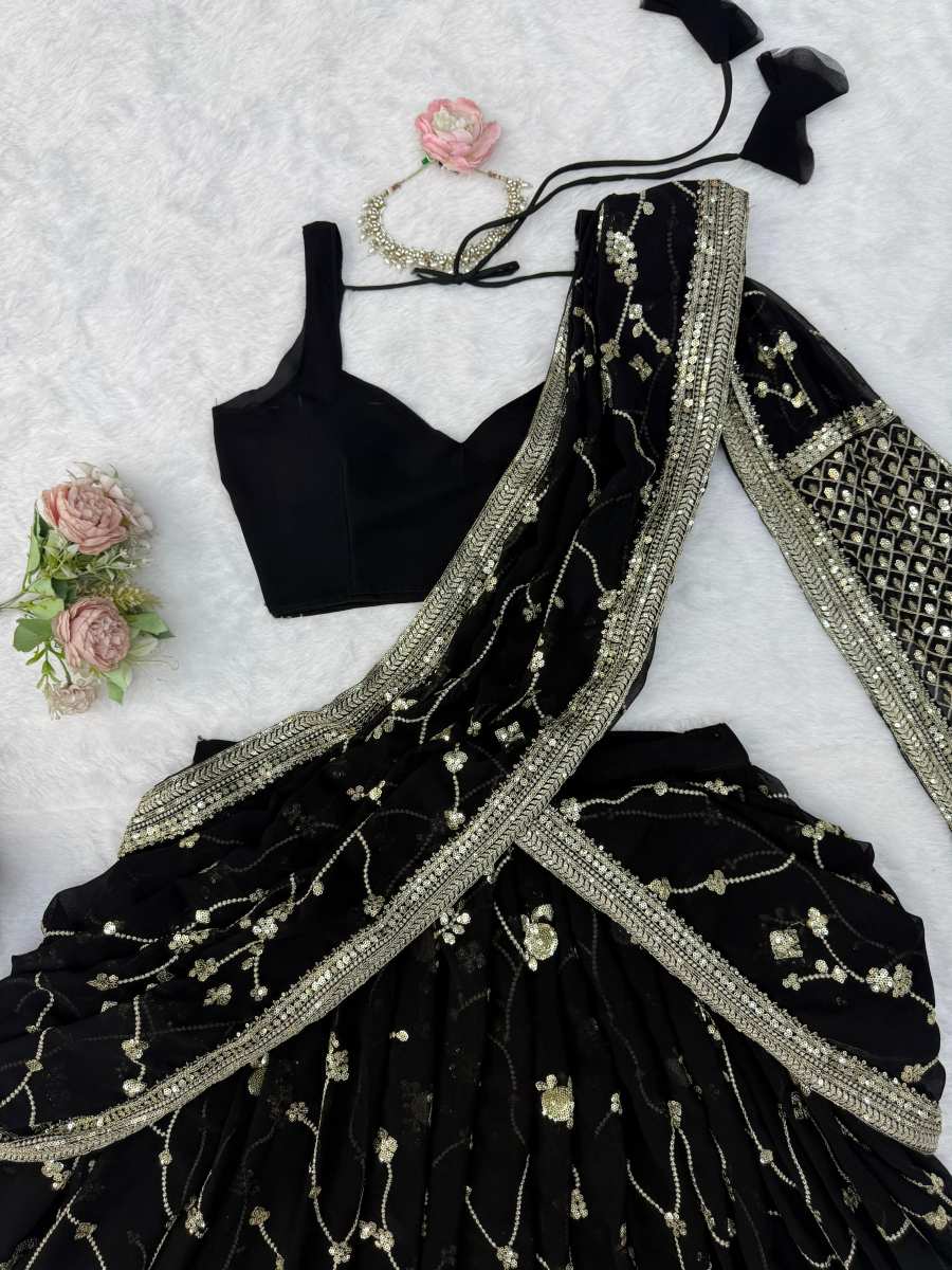 DESIGNER GEORGETTE THREAD WITH SEQUENCE WORK LEHENGA SAREE WITH UNSTITCHED BLOUSE AND DUPATTA WEDDING WEAR WHOLESALE PRICE ETHNIC GARMENT (11)