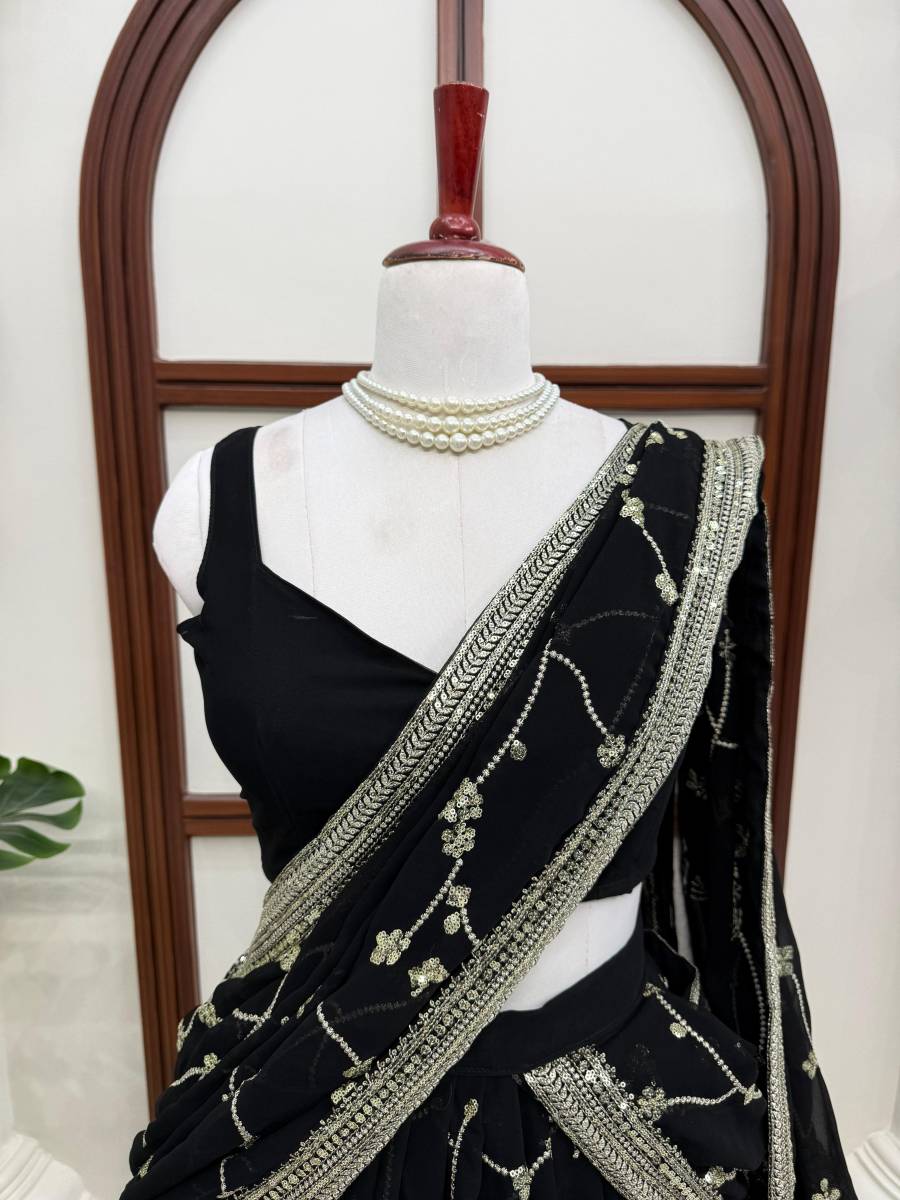 DESIGNER GEORGETTE THREAD WITH SEQUENCE WORK LEHENGA SAREE WITH UNSTITCHED BLOUSE AND DUPATTA WEDDING WEAR WHOLESALE PRICE ETHNIC GARMENT (5)