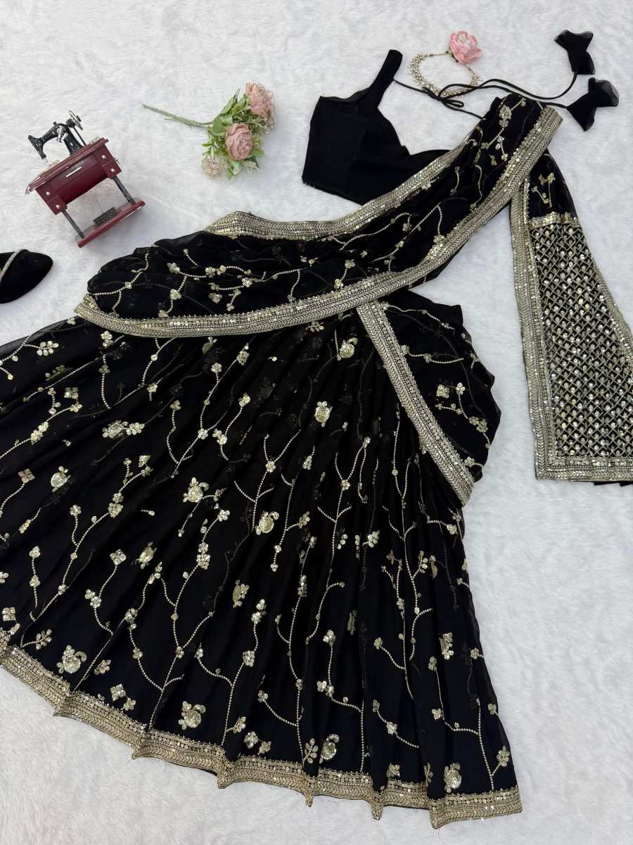 DESIGNER GEORGETTE THREAD WITH SEQUENCE WORK LEHENGA SAREE WITH UNSTITCHED BLOUSE AND DUPATTA WEDDING WEAR WHOLESALE PRICE ETHNIC GARMENT (8)